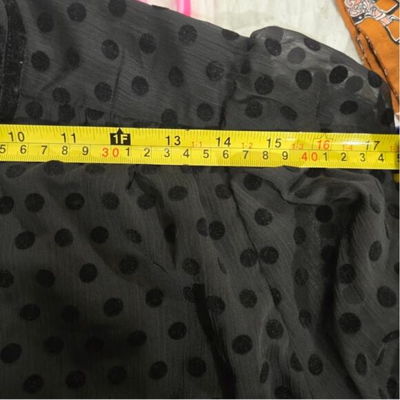 LOFT Women’s Medium Black Sheer Polka Dot Long Sleeve Blouse Dressy Top - Picture 9 of 11